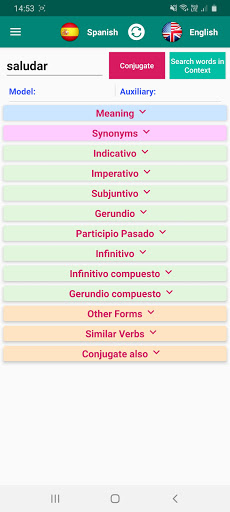 Android application Spanish Verb Conjugation screenshort