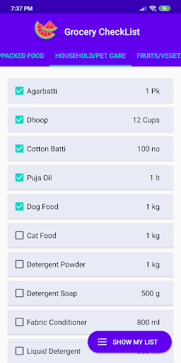 Grocery Checklist Screen 3