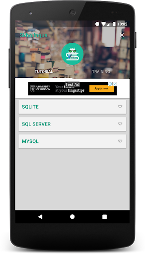 Android application SQL Tutorial with Training screenshort