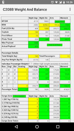 Android application C208B Weight And Balance screenshort