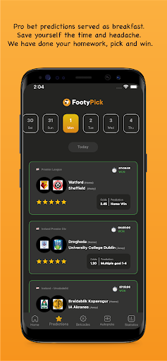 Footypick Bet predictions Screen 2