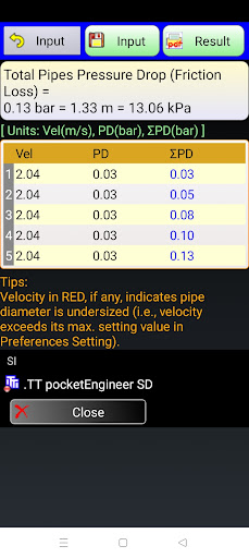 multiple pipe Pressure Drop Screen 3
