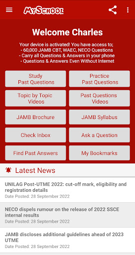 JAMB CBT + WAEC Past Questions Screen 2