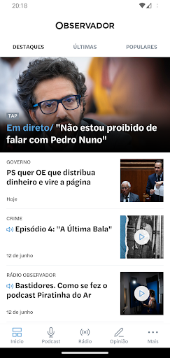 Android application Observador screenshort