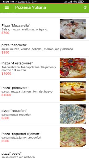 Android application Pizzeria Yuliana Delivery screenshort
