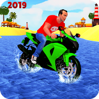 Beach Water Surfer Bike Rider: Motorcycle Stunts