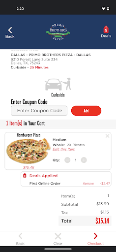 Screenshot of Primo Brother's Pizza