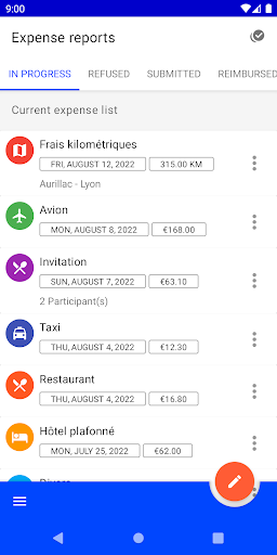 Android application Expense reports screenshort