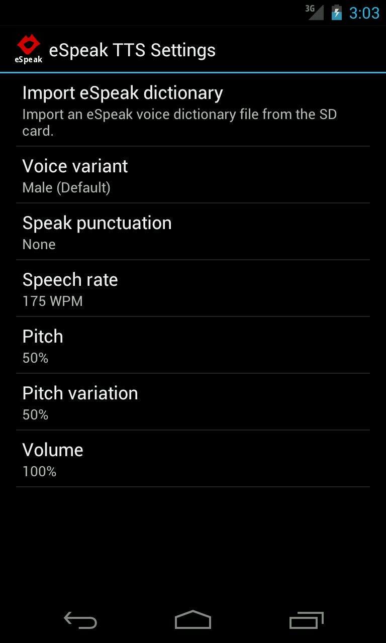 Android application eSpeak screenshort