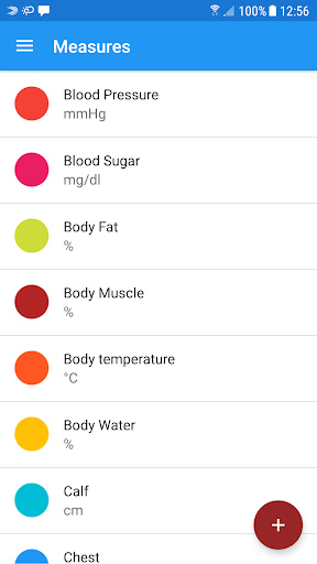 Screenshot of Body measurements - weight, BM