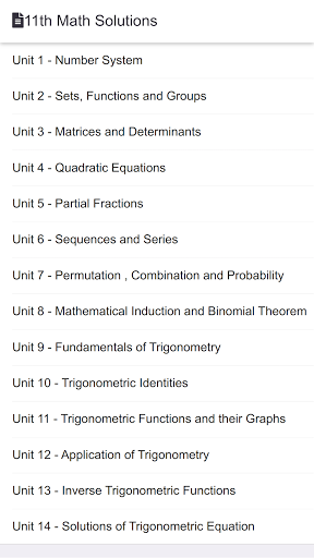 Android application 1st year Math Keybook screenshort