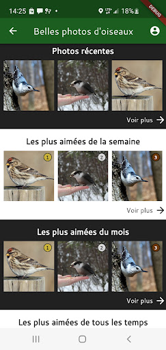 Android application Belles photos d'oiseaux screenshort