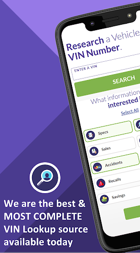 Android application VIN Number Check Lookup Search screenshort