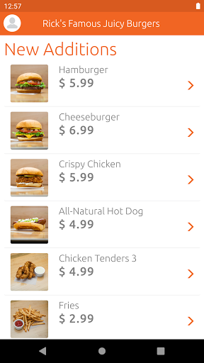 Android application Rick's Famous Juicy Burgers screenshort
