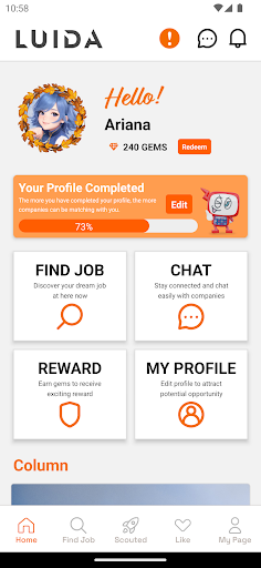 Android application LUIDA Get scouted for IT jobs screenshort