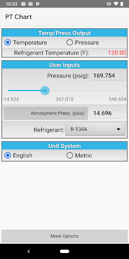 Android application HVAC PT Chart Plus screenshort