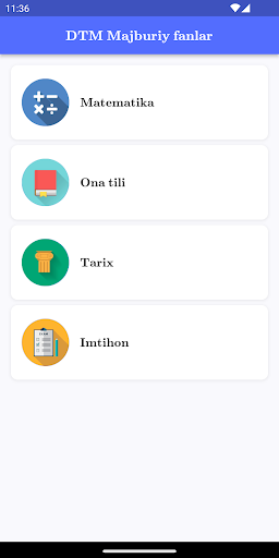 Android application Majburiy fanlar DTM screenshort