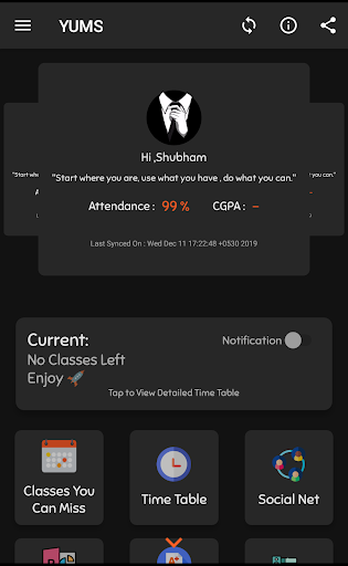 Android application YUMS - Class Alerts, Bunk Calc screenshort