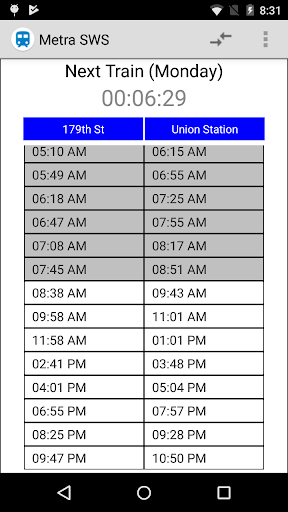 Android application Schedule for Metra - SWS screenshort