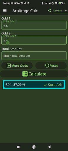 Android application Arbitrage Calculator screenshort