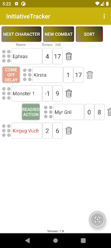 Android application Pathfinder Combat Tracker screenshort