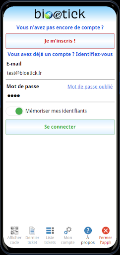 Android application bioetick screenshort