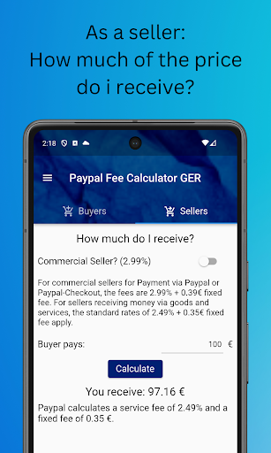 Android application Paypal Fee Calculator screenshort