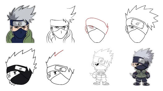 how to draw Kakashi Hatake, How to draw anime step by step
