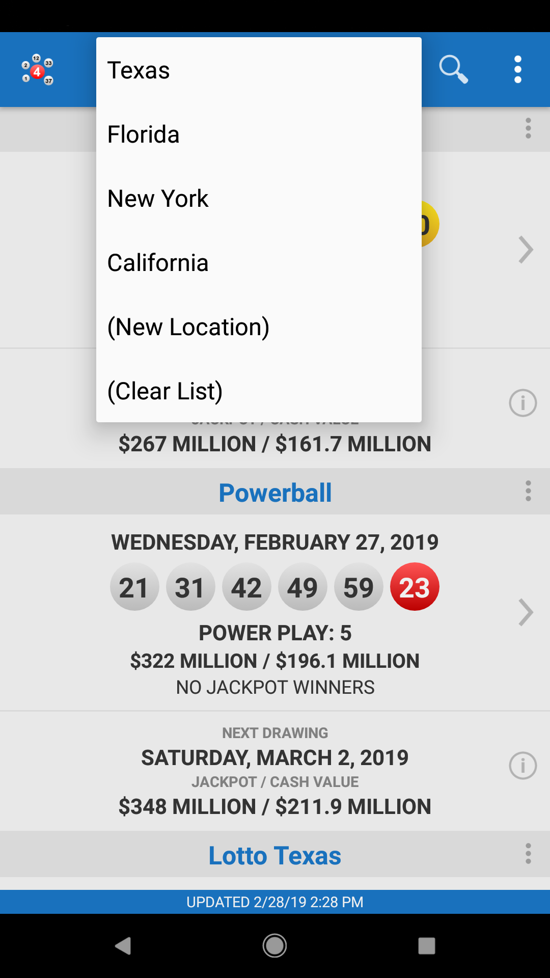 Android application Lotto Results - Mega Millions Powerball Lottery US screenshort