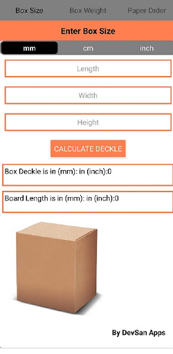 Android application Corrugated Box Calculations screenshort