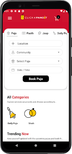 Android application Click4Pandit screenshort