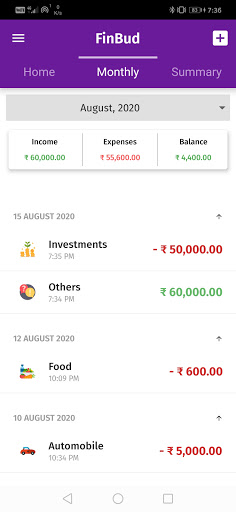 Finbud Expense tracker/manager Screen 2