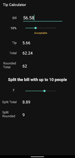Android application Tip and Split Calculator screenshort
