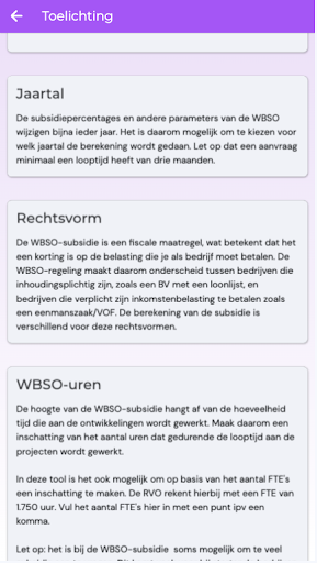 WBSO calculator Screen 2