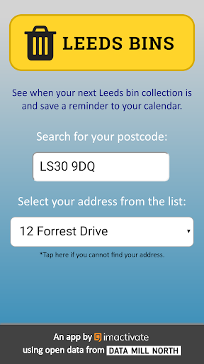 Android application Leeds Bins screenshort