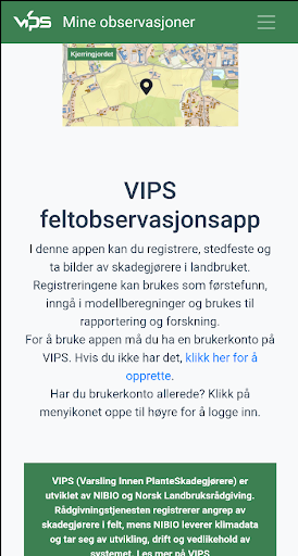Android application VIPS Feltobservasjoner screenshort