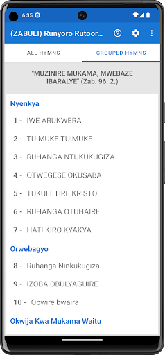 Runyoro/Rutooro Hymn Book Screen 3