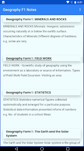 Android application Geography Form 1 notes screenshort