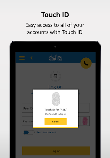 Android application ABK UAE Mobile Banking screenshort