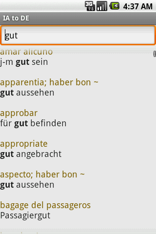 Android application Interlingua to German screenshort