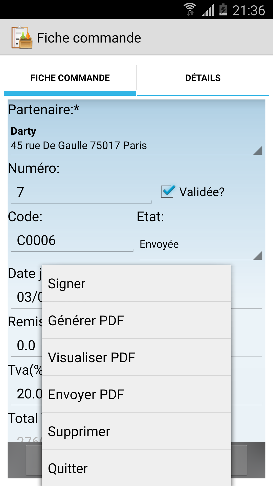 Android application Stock and Orders Manager screenshort