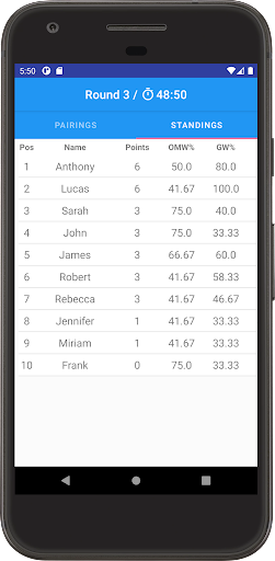 TCG Pairings & Standings Screen 2