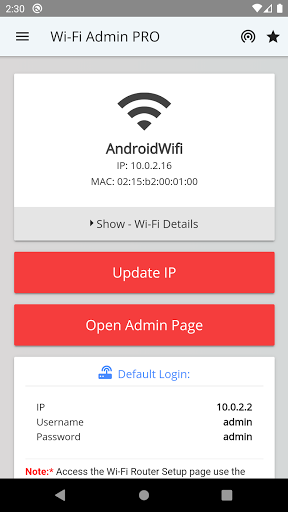 Android application Router Admin Page: Wi-Fi Setup screenshort