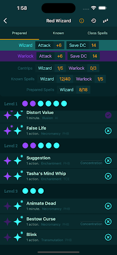 5e DnD Spell List Screen 2