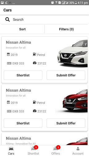 Android application Shift Used Cars screenshort