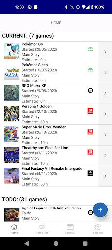 Android application Gamelog screenshort