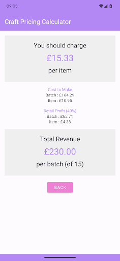 Craft Pricing Calculator Screen 2