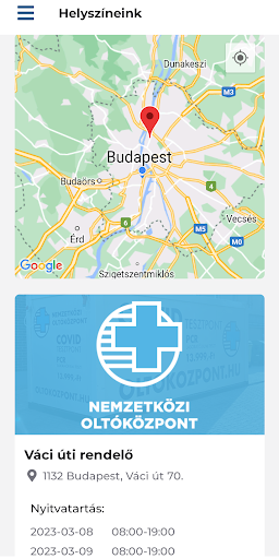 Android application Nemzetközi Oltóközpont screenshort