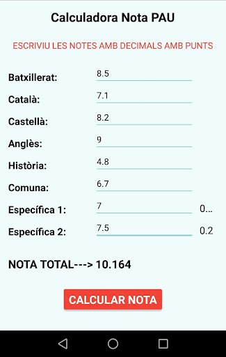 Calculadora Nota PAU Selectiv