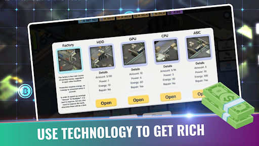 Android application Bitcoin Factory Idle Miner BTC screenshort